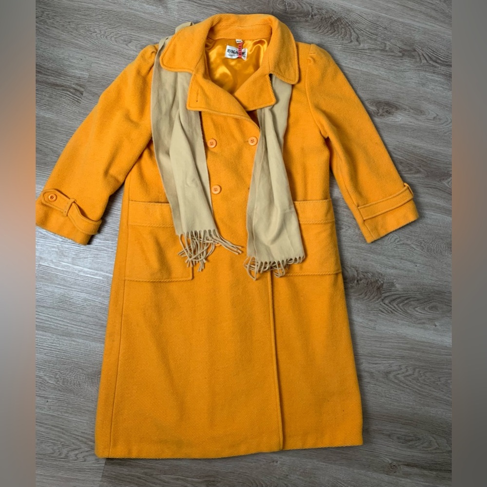 Vintage Irving Posluns Mustard Yellow Double-Breasted Long Peacoat